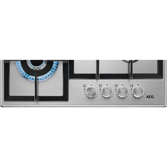 AEG 60cm Built-In Gas Hob Inox with 4 Burners and Cast Iron Support - HGB64420SM