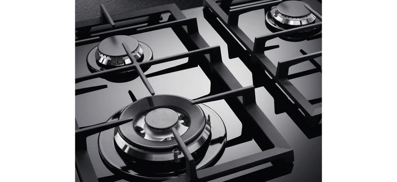 AEG 60cm Built-In Gas Hob on Glass with 4 Burners and Cast Iron Support - HKB64450NB