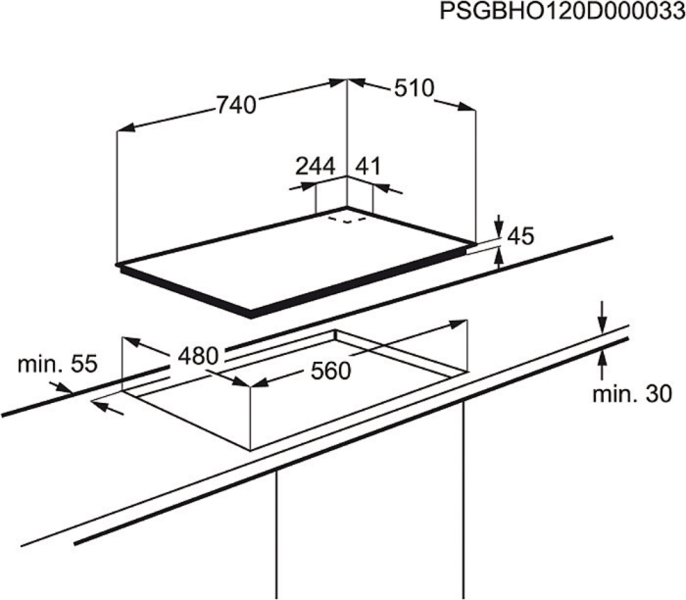 AEG 75cm Built-In Gas Hob on Glass with 5 Burners and Cast Iron Support - HKB75540NB