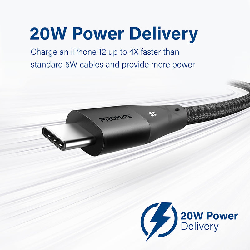 PROMATE 20w Power Delivery High Tensile Strength Lighting Cable, Fast Charging - ICORD-PD20
