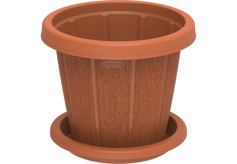 COSMOPLAST 6" / 8" / 10" / 12" / 14" / 16" Cedargrain Flowerpot with Tray - IFFPXX series