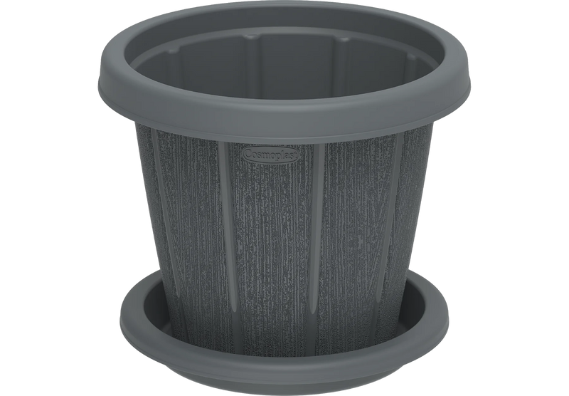 COSMOPLAST 6" / 8" / 10" / 12" / 14" / 16" Cedargrain Flowerpot with Tray - IFFPXX series