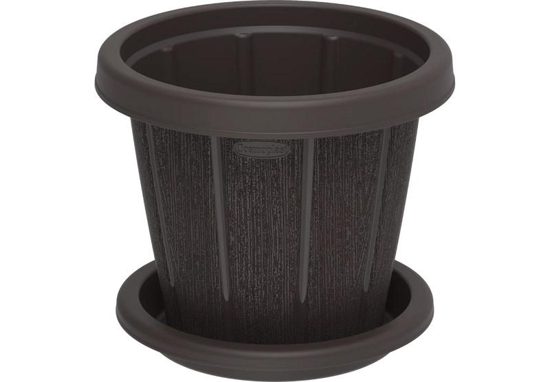 COSMOPLAST 6" / 8" / 10" / 12" / 14" / 16" Cedargrain Flowerpot with Tray - IFFPXX series