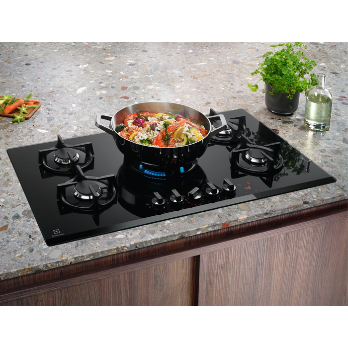 ELECTROLUX 90cm Built-In Gas on Glass Hob with 5 Burners and Cast Iron Support - KGG95375K