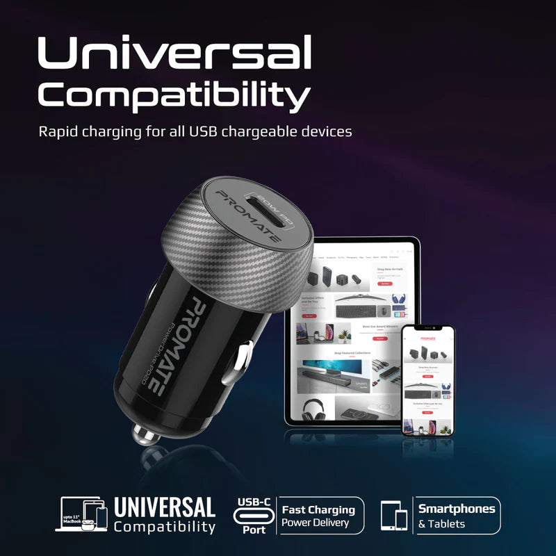PROMATE 20W Mini Car Charger with Power Delivery - POWERDRIVE-PD20 - Limited Stock