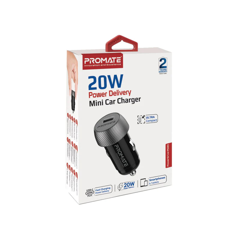 PROMATE 20W Mini Car Charger with Power Delivery - POWERDRIVE-PD20