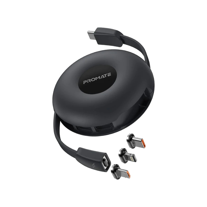 PROMATE 3-in-1 Retractable Magnetic Charging Cable - QUIVER.BLACK - Sept Promo till 30 Sept