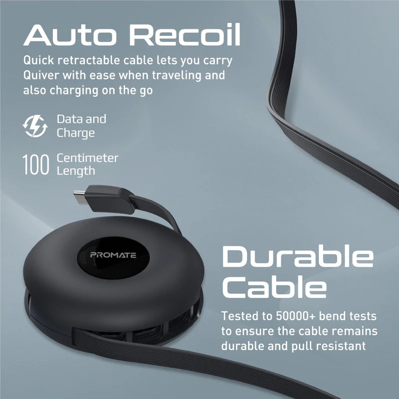 PROMATE 3-in-1 Retractable Magnetic Charging Cable - QUIVER.BLACK - Sept Promo till 30 Sept