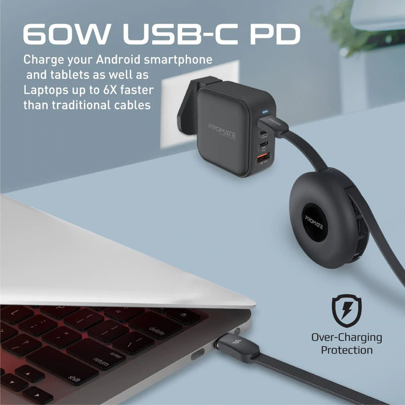 PROMATE 3-in-1 Retractable Magnetic Charging Cable - QUIVER.BLACK - Sept Promo till 30 Sept