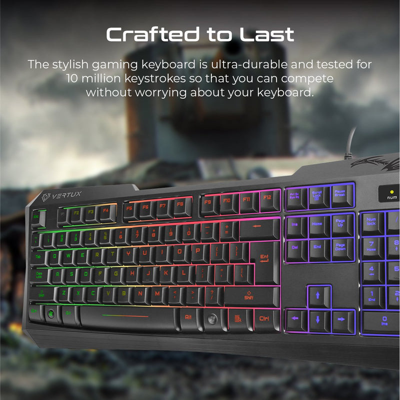 VERTUX Ergonomic Backlit Wired Gaming Keyboard - RADIANCE.BK/EN