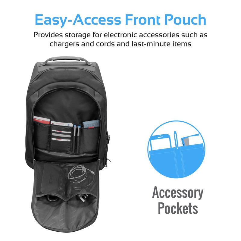 PROMATE Heavy Duty All-Terrain Traveler Trolley Laptop Backpack 18 Inch with Adjustable Handle - ROVER-TR.BLACK