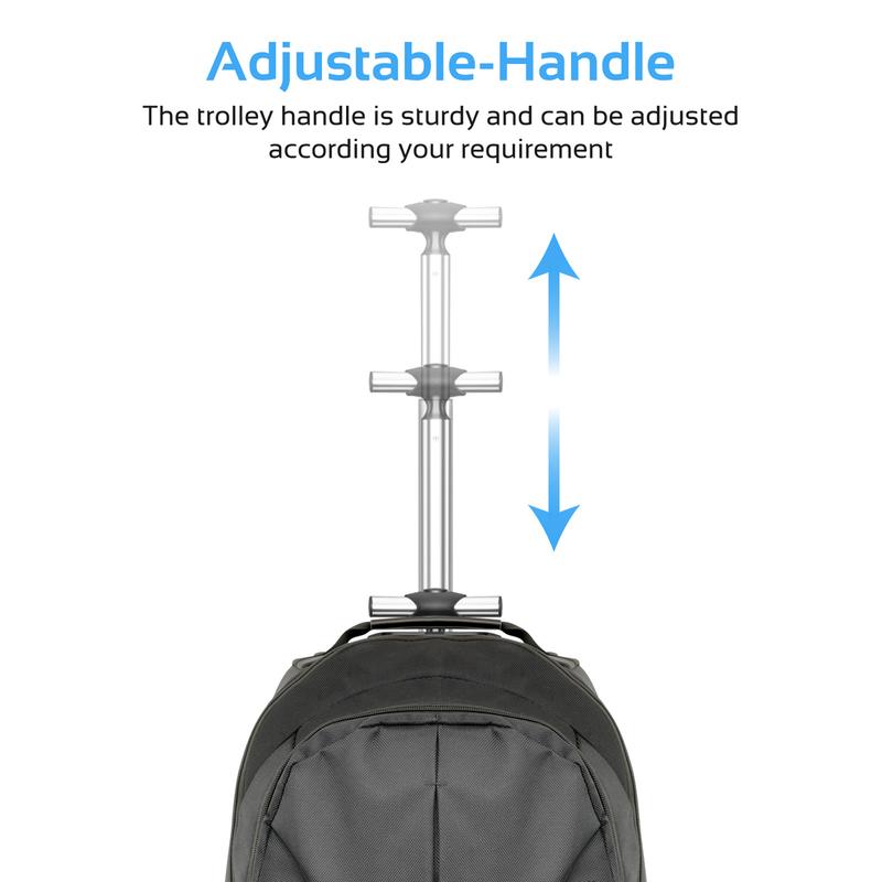 PROMATE Heavy Duty All-Terrain Traveler Trolley Laptop Backpack 18 Inch with Adjustable Handle - ROVER-TR.BLACK