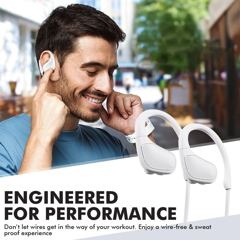 PROMATE Spirit Wireless Headphones, Premium Sweatproof Bluetooth v4.1 Sport Behind-Ear Running with HD Sound Quality, Noise Cancelling and Built-in Mic, White - SPIRIT.WHITE