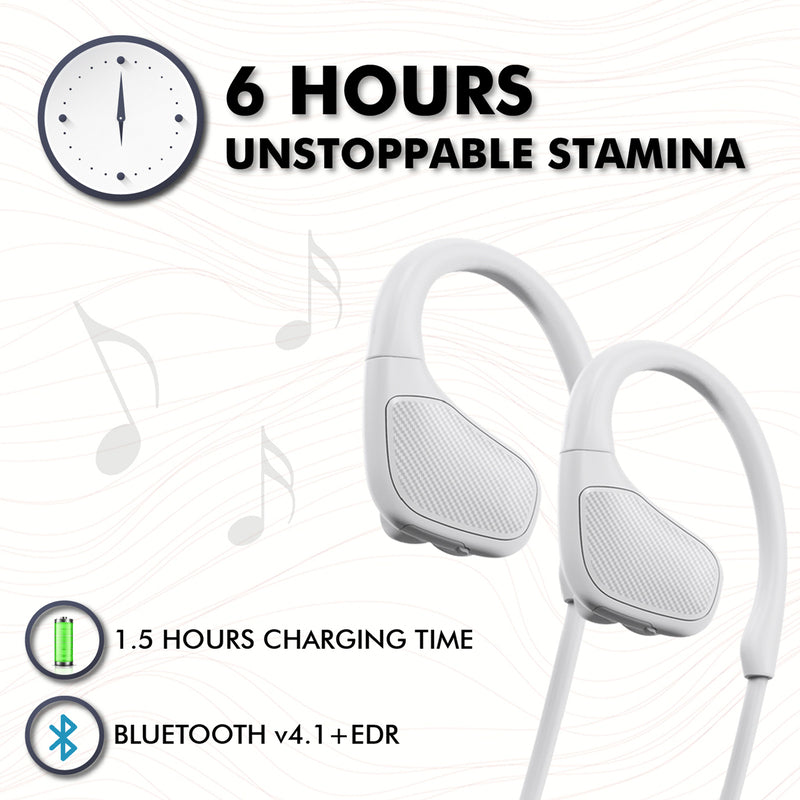PROMATE Spirit Wireless Headphones, Premium Sweatproof Bluetooth v4.1 Sport Behind-Ear Running with HD Sound Quality, Noise Cancelling and Built-in Mic, White - SPIRIT.WHITE