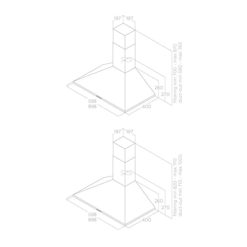 ELICA 90cm Black Chimney Hood - TAMAYA2.0BL/A/90