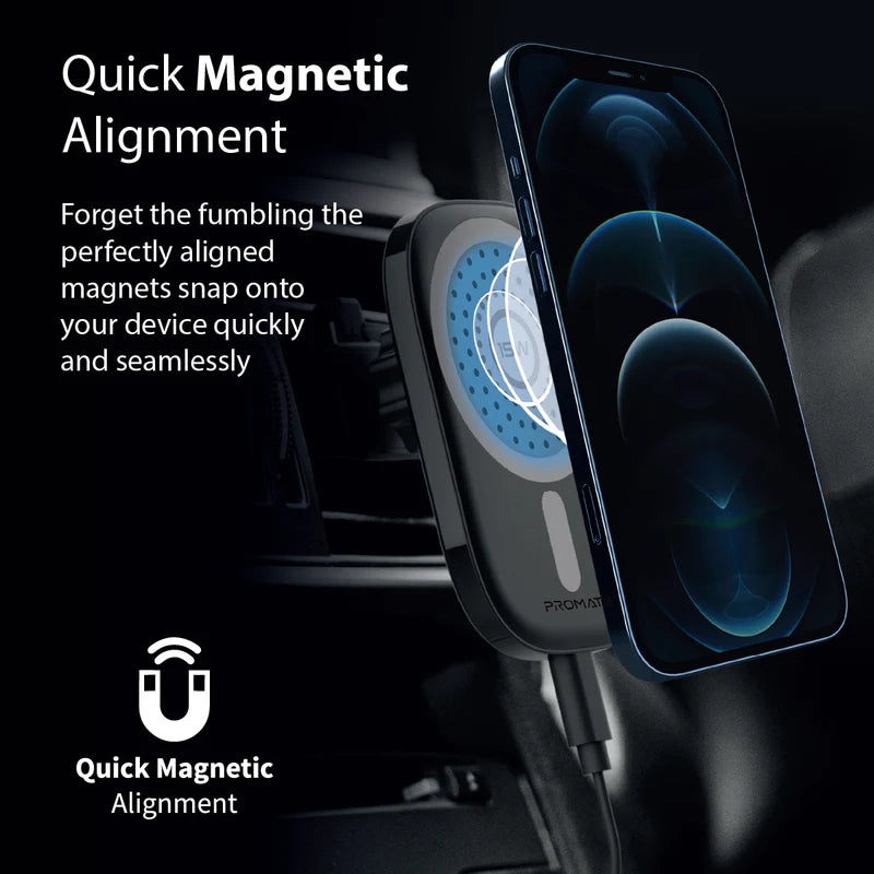 PROMATE 15W Magnetic Wireless Charging Car Mount - VENTMAG-15W