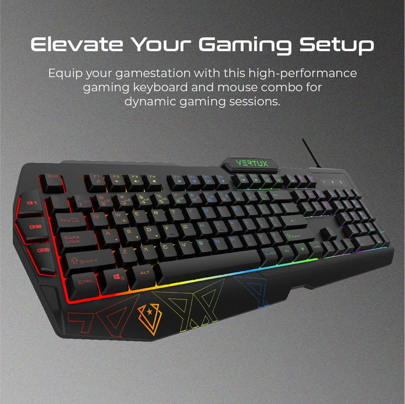 VERTUX Ergonomic Gaming Keyboard & Mouse With Programable Macro Keys - VENDETTA.E/A