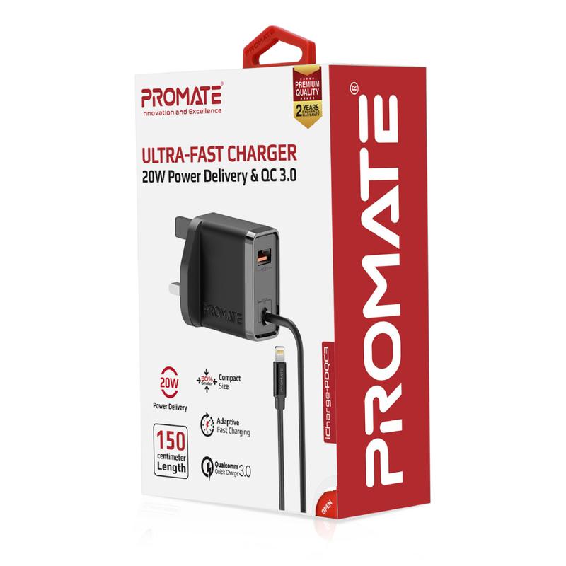 PROMATE 20W Ultra-Fast Charging Wall Charger - ICHARGE-PDQC3