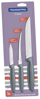 TRAMONTINA Set of 3 Plenus Knife Set with Stainless Steel Blades and Grey Polypropylene Handles - 23498/613 - Limited Stock