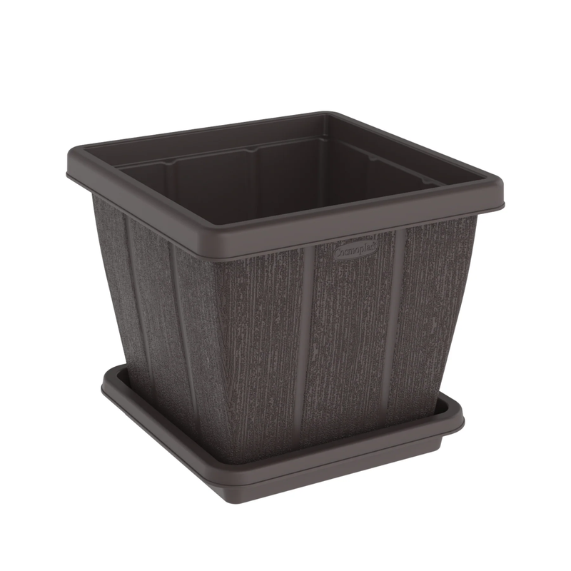 COSMOPLAST 10L / 20L/ 30L / 45L Cedargrain Square Planter with Tray - IFFPXX Series
