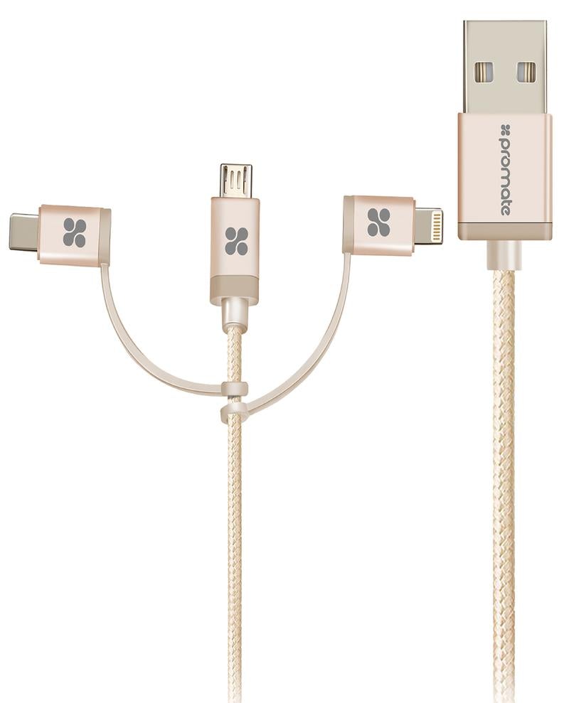 PROMATE UNILINK-TRIO USB-A to Lightning, Type-C and Micro-USB, 2mt - Sept Promo till 30 Sept