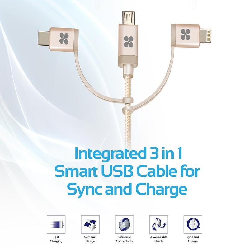 PROMATE UNILINK-TRIO USB-A to Lightning, Type-C and Micro-USB, 2mt - Sept Promo till 30 Sept