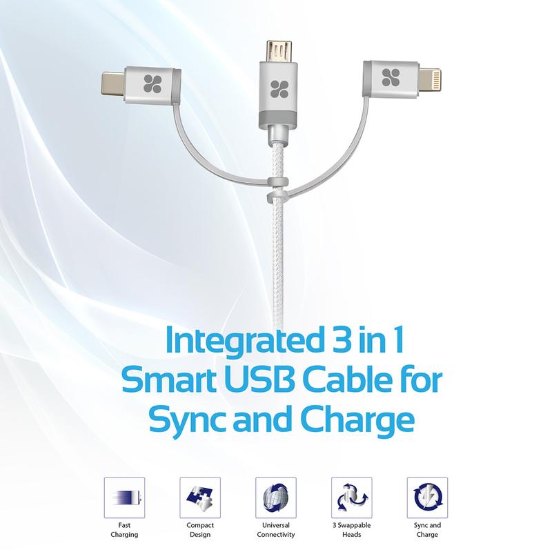 PROMATE UNILINK-TRIO USB-A to Lightning, Type-C and Micro-USB, 2mt - Sept Promo till 30 Sept
