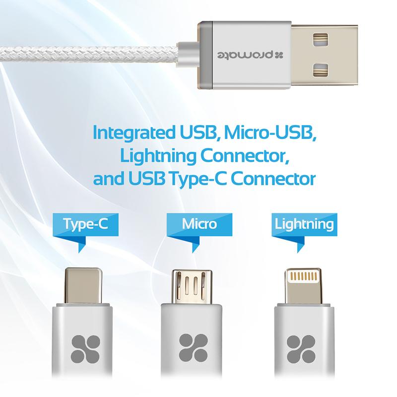 PROMATE UNILINK-TRIO USB-A to Lightning, Type-C and Micro-USB, 2mt - Sept Promo till 30 Sept